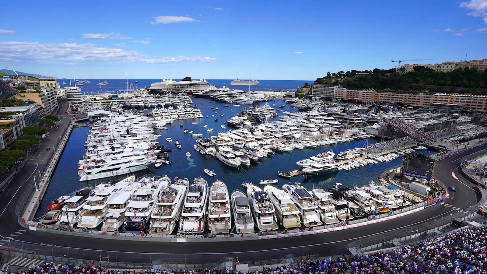 Luxury superyachts in Port Hercule Monaco during the Formula 1 Grand Prix